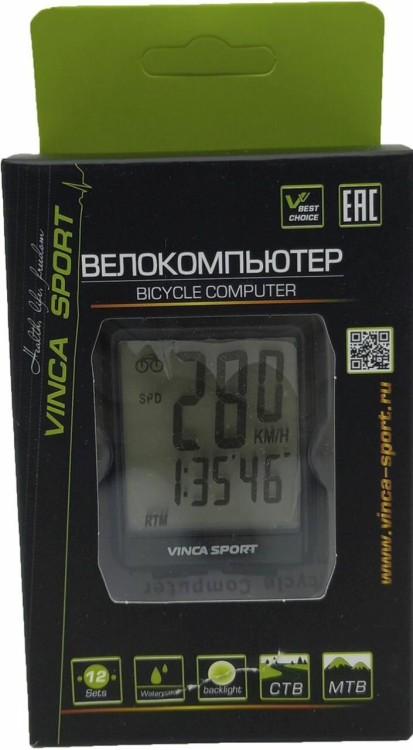 Компьютер беспроводной, 12 функций, черный  с черным, инд.уп. Vinca Sport