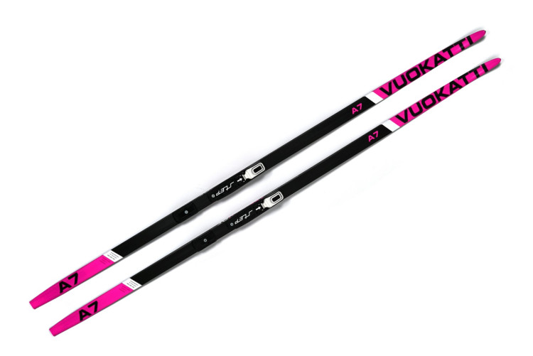 Лыжи 140см VUOKATTI степ с креп. NNN Step (авто) Black/Magenta