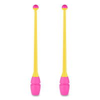 Булавы для художественной гимнастики вставляющиеся INDIGO (пластик,каучук) 41см  Желто-розовый