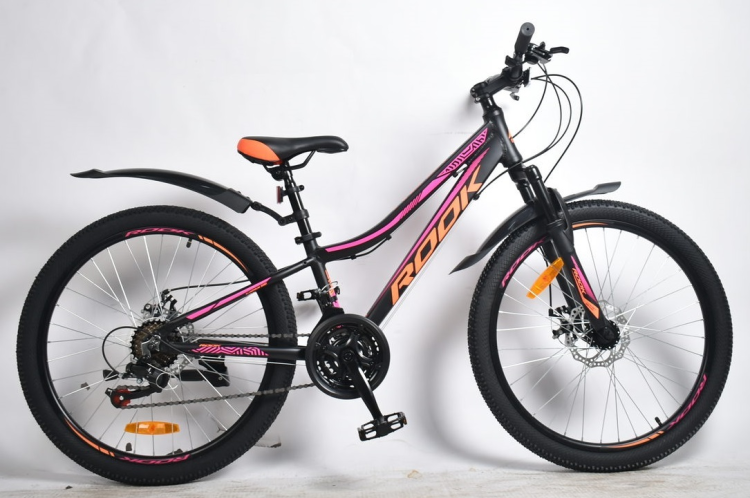 Велосипед 24" ROOK MA240DW (DISK) (ALU рама) (21-ск.) черный/розовый (рама 11)
